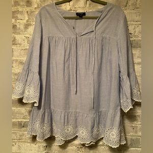 Lord & Taylor Pinstriped Floral Embroidered Blouse